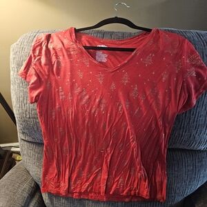 Red V-Neck Women's Top